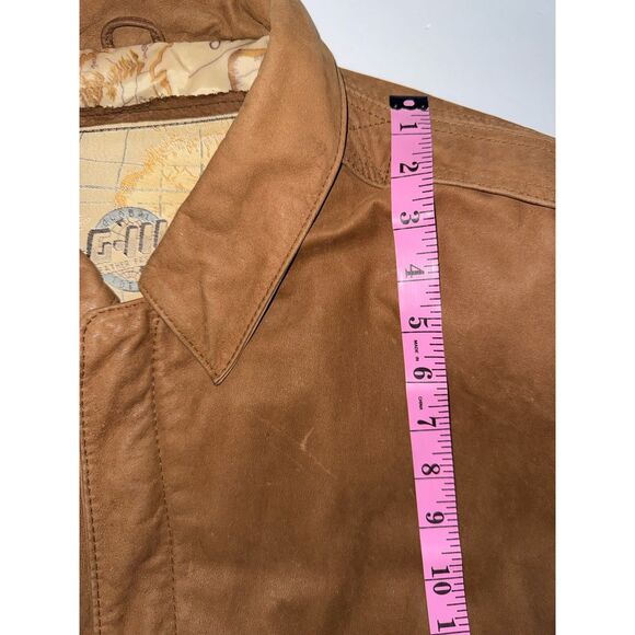 Vintage Global Identity G-III Leather Bomber Jacket Brown Flight Map Mens Large - Picture 16 of 16